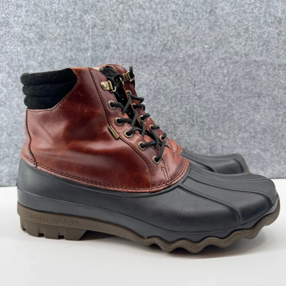 Sperry Avenue Duck Boots Mens 10 Brown Black Waterproof Leather STS10548